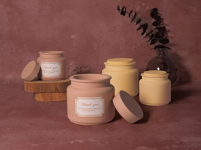 Storage Box with Lids Candle Jar Molds Set, Creative Silicone Candle Vessels Pot Molds, Concrete Round Stripe with Cover Bottle Making Moulds for Storage Candle Holder (K-2Pcs)
