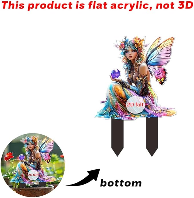 Garden Decor, Acrylic 2D Stake, Pot Plants Garden Yard Lawn Outdoor Fairy Statue Ornaments, Fairy Garden Accessories Decoration (Style A)
