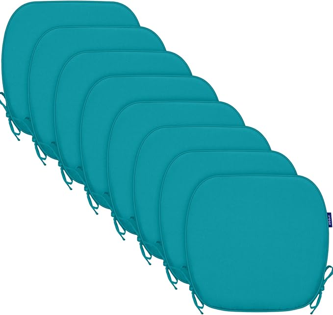 SleepMan Outdoor 17"x16" Chair Cushions with Ties Set of 8, Water Resistant All Weather U-Shape Seat Pads for Patio Garden Furniture Indoor Fade Resistant Patio Cushions (Aqua Green)