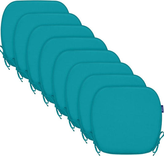 SleepMan Outdoor 17"x16" Chair Cushions with Ties Set of 8, Water Resistant All Weather U-Shape Seat Pads for Patio Garden Furniture Indoor Fade Resistant Patio Cushions (Aqua Green)