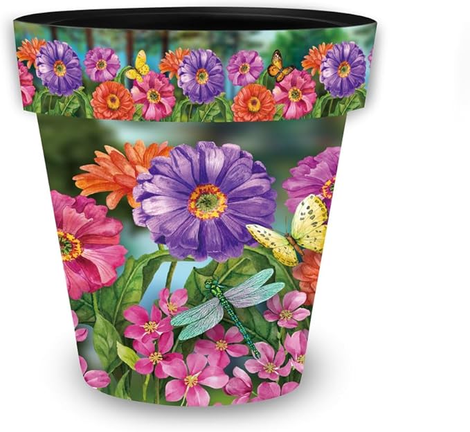 Briarwood Lane Spring Planter 8.5" x 8.5" x 8.5" Zinnias in Bloom Small for Spring Planter