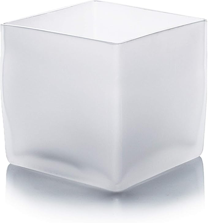 WGV Cube Glass Vase, Candle Holder, 5"x5"x5", Frosted Elegant Floral Accent Container Planter Terrarium Storage for Wedding Party Ceremony Event Office Home Decor, 1 Piece