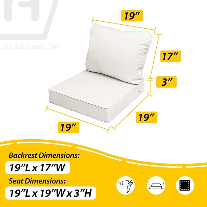 AAAAAcessories Outdoor Seat Cushions for Chairs, Fade-Resistant, Waterproof Patio Furniture Replacement Cushions, 19" x 19" x 3" + 19" x 17", Set of 4, Creamy White