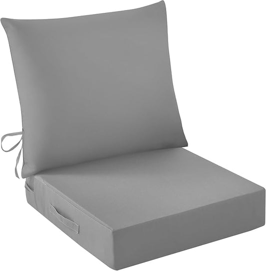 Outdoor Seat Cushion Set, Waterproof & Fade Resistant Patio Chair Cushions, Outdoors Cushion for Patio Furniture, 24 x 24 x 5.75 Inch, Outdoor Couch Cushions with Handle and Ties, Grey