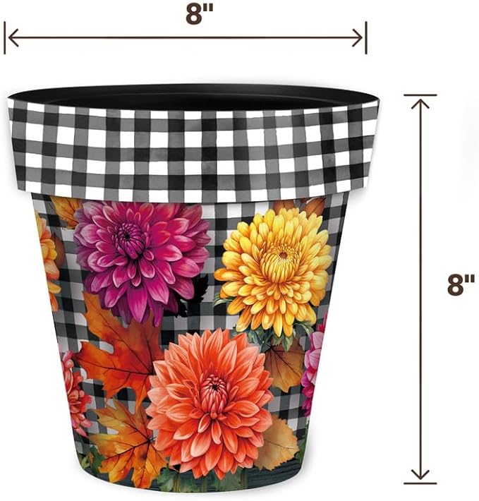 Briarwood Lane Fall Planter 8.5" x 8.5" x 8.5" Checkered Mums Small for Fall Planter