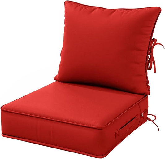 Outdoor Patio Chair Cushions Set 19 L X 19 W X 4 H Inch Waterproof & Fade Resistant Deep Seat and Back Cushions with Removable Covers Outdoor Seat Cushion Set for Chairs and Sofas