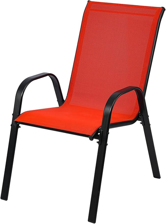Stackable Outdoor Patio Dining Chairs with Backrest/Armrests for Lawn Garden Balcony Deck Camping-Set of 1 (1, red)