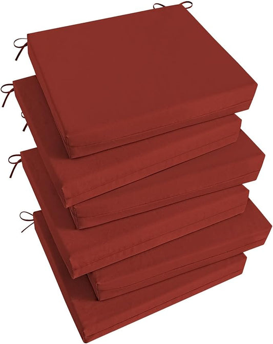 Basic Beyond Outdoor Chair Cushions Set of 6, Square Corner Outdoor Cushions for Patio Furniture, Water Resistant Patio Chair Cushions with 2 Ties, 18.5x16x3, Brick Red