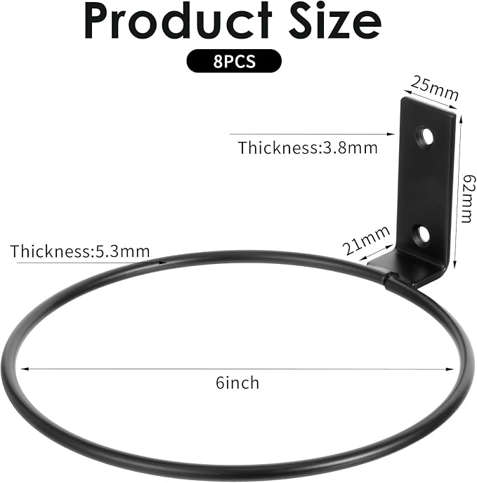 8 Pack 6 Inch Flower Pot Holder Rings, Wall Mounted Metal Planter Hangers with Screws, Indoor Outdoor Plant Stand Hanging Brackets for Garden Decor