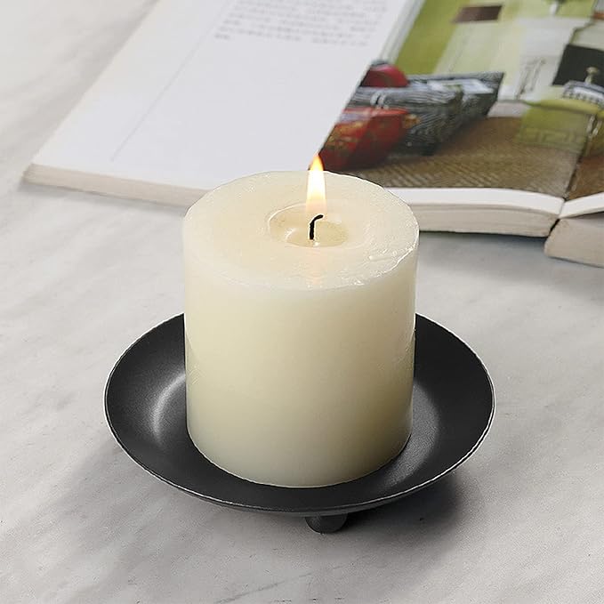 Candle Holder Decorative Iron Plate,Candle Stand for LED & Wax Candles,Spa,Bathroom,Weddings,4.33x0.78inch,Set of 4 (Matte Black)