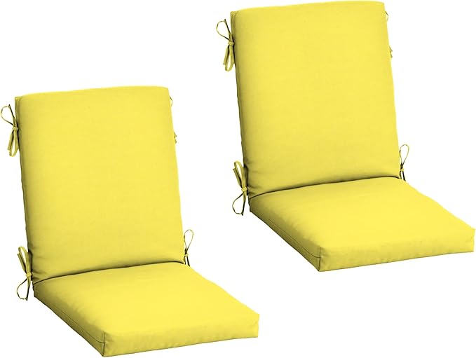 Arden 2-Pack Outdoor Patio Dining Chair Cushion, 20x44, Rain-Proof Seat Pad, Fade-Resistant Outdoor Cushion Lemon Yellow Leala