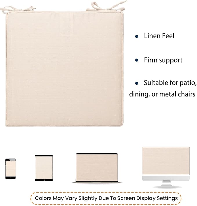 Magpie Fabrics Indoor Outdoor Waterproof Square Chair Cushion, 18" x 18" x 2.5", 2 Pack, Water Resistant Seat Cushions, for Patio Garden Office, Beige