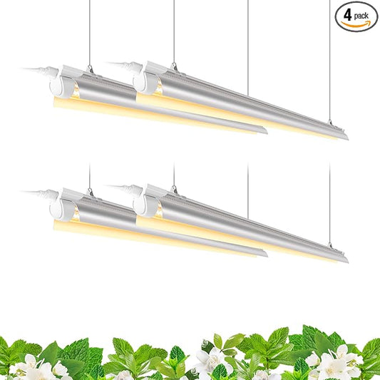 Barrina Full Spectrum LED Grow Light, 168W(4 x 42W), Grow Light Strips for Indoor Plant, 4FT Plant Grow Light, T8 Growing Lamp Fixture, Yellow, 4-Pack