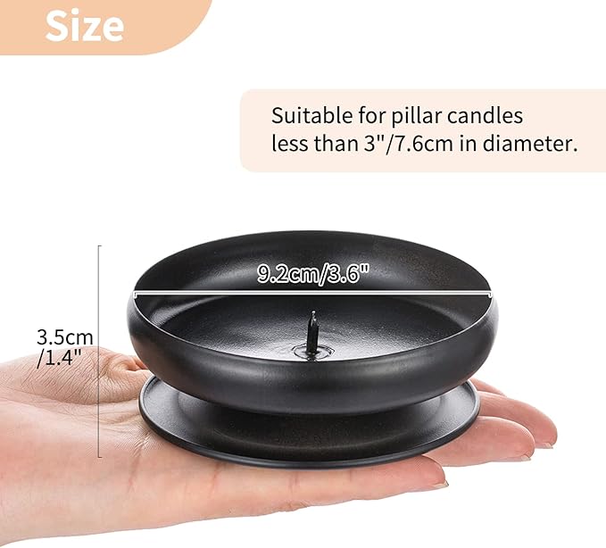 Pcs of 4 Spike Candle Holder Iron Candle Plate Pillar Candle Holder, Black, Decorative Iron Pillar Candle Plate, 3.6" Diameter Pedestal Candle Stand for LED & Wax Candles, Incense Cones, Spa, Weddings