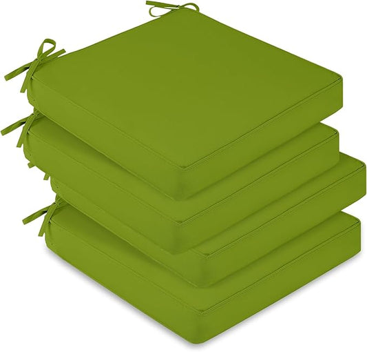 downluxe Waterproof Outdoor Chair Cushions Set of 4, 19" x 19" x 3" Patio Chair Cushion with Non-Slip Ties & Handle, Square Outdoor Cushion for Patio Furniture with Removable Cover, Grass Green