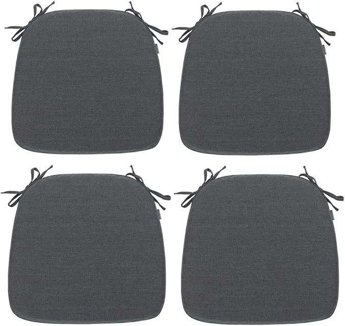 Magpie Fabrics 17"x16"x2" U-Shape Chair Cushions with Ties 4 Count, Outdoor Indoor Waterproof All Weather Seat Pads Decoration for Patio Garden Dining Office - Dark Gray