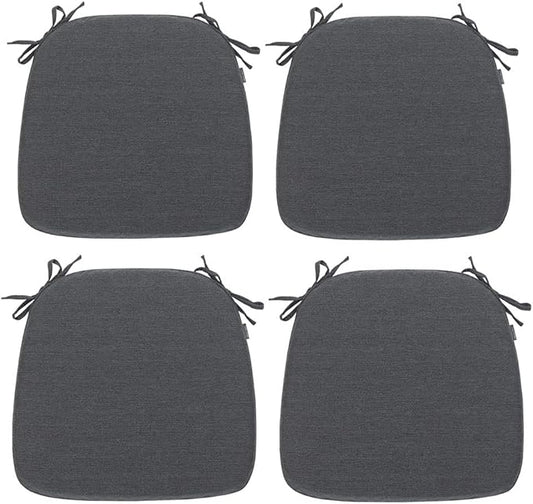 Magpie Fabrics 17"x16"x2" U-Shape Chair Cushions with Ties 4 Count, Outdoor Indoor Waterproof All Weather Seat Pads Decoration for Patio Garden Dining Office - Dark Gray
