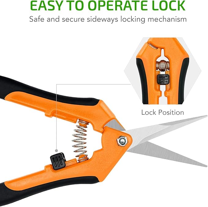 iPower 6.5 Inch Gardening Scissors Hand Pruner Pruning Shear with Straight Stainless Steel Blades, Orange, 1-Pack