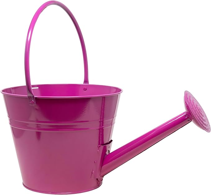 Very Cool Stuff Watering Can Planter, Fuchsia Pink - Rustic Farmhouse Metal Flower Pot with Drainage Holes - Easy to Assemble Decorative Planter for Indoor & Outdoor Garden, Porch, Patio & Tabletop
