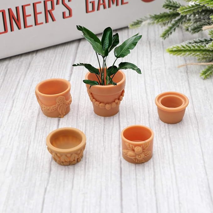 7 Pcs Miniature Flower Pots, Tiny Resin Terracotta-Style Pots for Dollhouse, Fairy Garden, Microlandscape Crafts, DIY Mini Garden & Model Displays