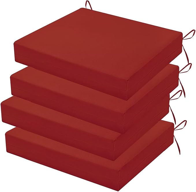 Outdoor Chair Cushions Set of 4, 18.5 x 16 Inch Patio Chair Cushions for Outdoor Furniture, Water Resistant, Non-Slip Ties(Brick Red)