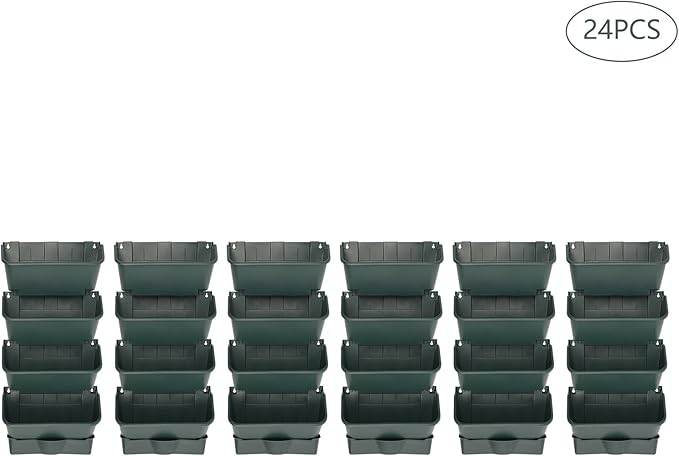 Vertical Wall Planter for Indoor Plant-Walls Mounted Pot with 6 Drainage Tray 24 Pack, 13" Planter w/6.56ft Drainage Pipe for Decor, Plastic Pots Balcony Planters (24, Army Green)