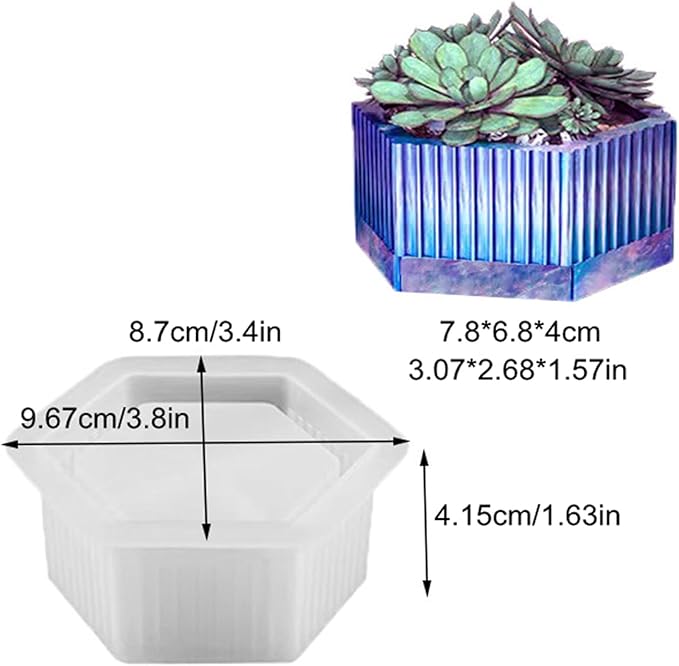 Hexagonal Striped Concrete Flower Pot Silicone Mold Succulent Planter Vase Cement Clay Mold Plaster Epoxy Resin Storage Box Mould