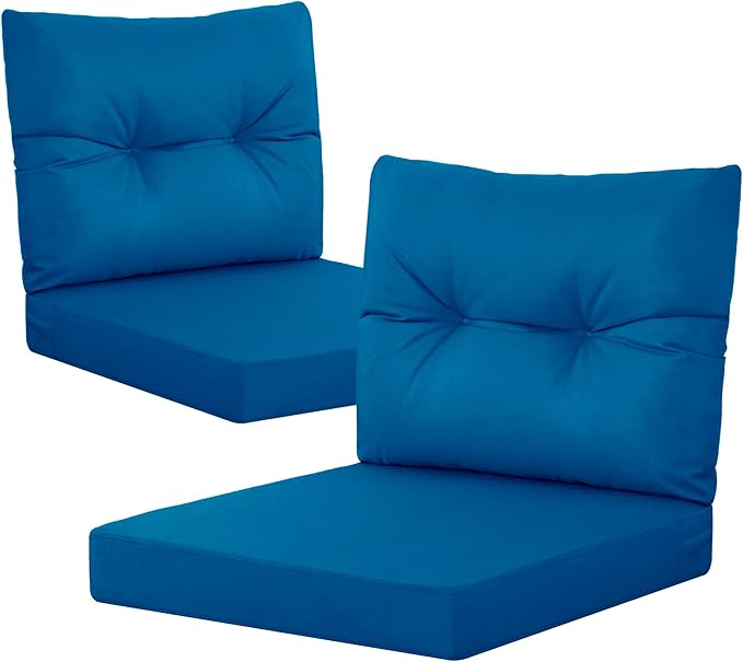 YEFU 24x24 Outdoor Cushions for Patio Furniture: Waterproof Fade Resistant Outdoor Seat Cushions Set of 2 - Olefin Deep Seat Paio Cushion Pads Replacement with Ties for Chair Sofa Couch(Dark Blue)
