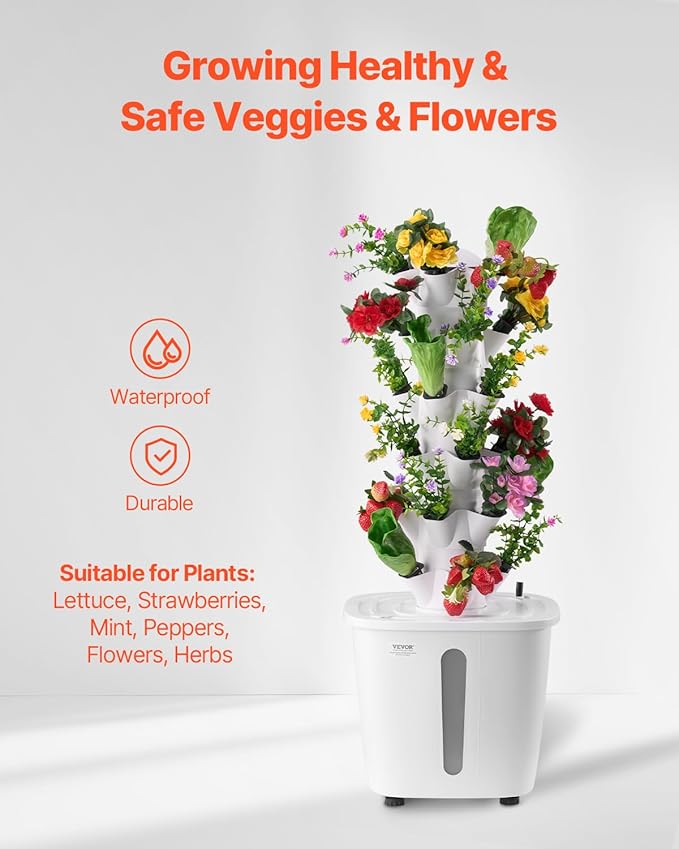VEVOR Hydroponic Growing System, 30 Pods Vertical 6 Tiers Hydroponic Tower, Home Hydronic Garden with Water Pump & Timer, Water Circulation Plants Germination Kit for Indoor Herbs Fruits & Vegetables