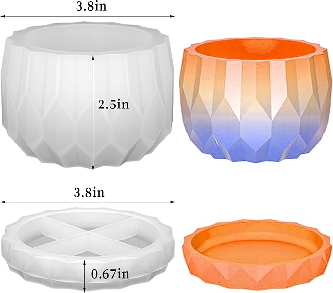 Wehous Silicone Planter Mold Set Diamond Shape Bowl Container Silicone Molds for Concrete Resin Casting Candle Holder Storage Box Jar Resin Cement Mold DIY Flower Pot Vase Art Craft Home Garden Decor