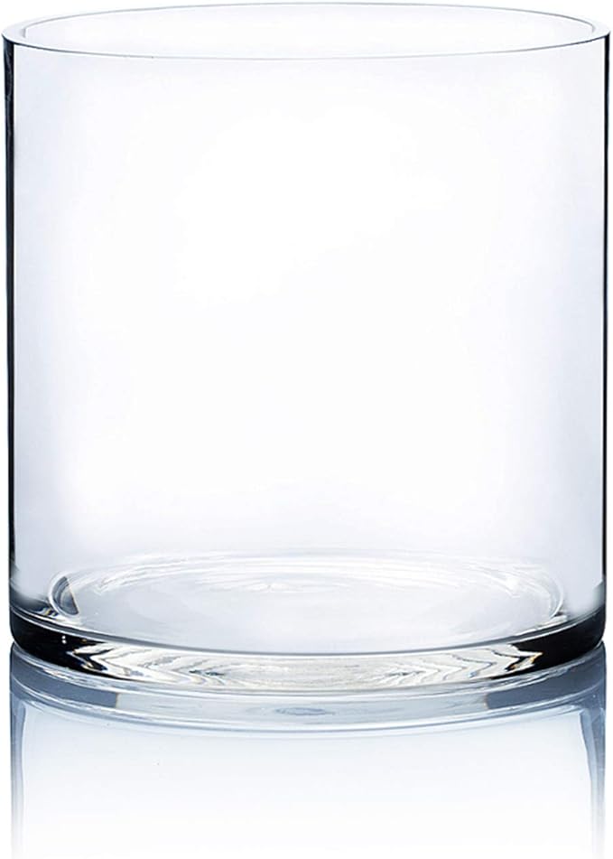 WGVI Thick Weighted Clear Right Cylinder Glass Vases, 7" W x 7" H, Equilateral Cylinder Glass Candle Holders Flower Arrangement Centerpieces Tabletop Storage Container Home Decor, 1 Piece