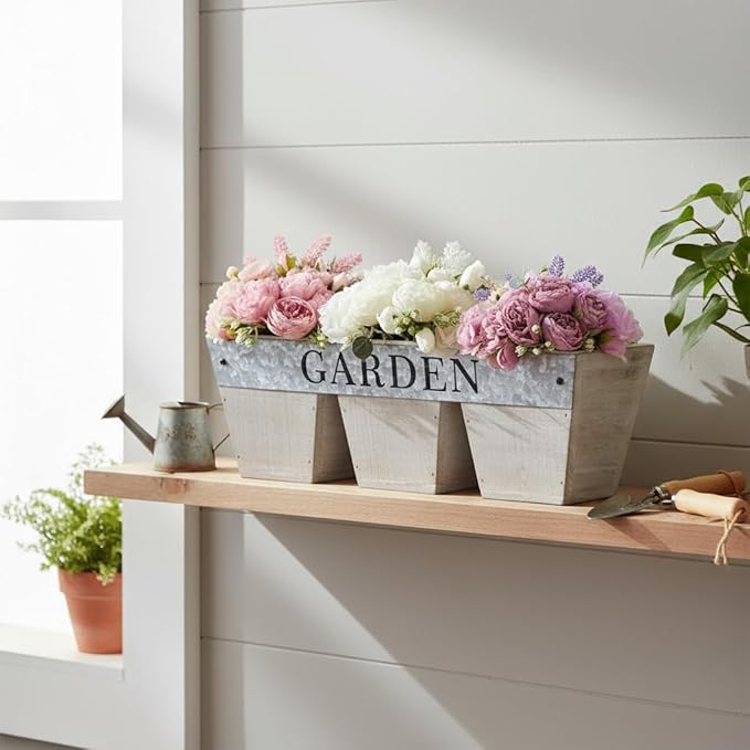 SOFE Small Wood Planter Box, Rustic Porch Rectangle Flower Pot Garden Containers, 11 Inch Long Decorative Planter, Indoor Patio Table Centerpiece, Living Room, Dining Room, Study Decor