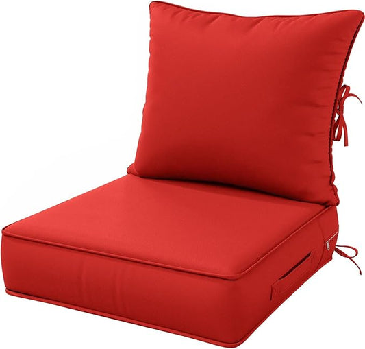 Outdoor Patio Chair Cushions Set 24 L X 24 W X 5 H Waterproof & Fade Resistant Deep Seat and Back Cushions with Removable Covers Outdoor Seat Cushion Set for Chairs and Sofas