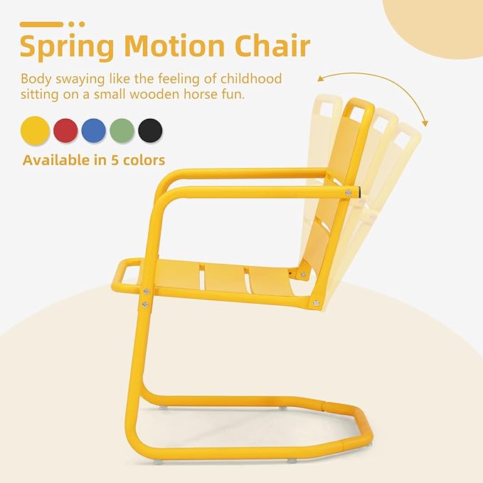 MELLCOM 3 Piece Patio Set, Small Patio Furniture Set - 2 C-Spring Metal Chairs with Round Side Table, Outdoor Bistro Set for Balcony, Front Porch, Poolside, Garden, Deck, Yellow