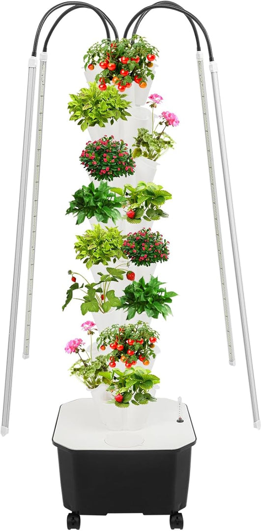 Hydroponic Growing System Herb Garden, 40 Pods Smart Indoor Gardening System w/Grow LED Light Full Spectrum & Water Circulation, Hydroponic Tower Plants Germination Kit for Herbs, Vegetables (White)