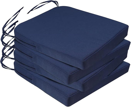 Homcomoda Outdoor Chair Cushions Set of 4 Waterproof Patio Chair Cushions with Ties Memory Foam Outdoor Seat Cushion for Patio Furniture,17 x 16x 2 Inch,Navy Blue