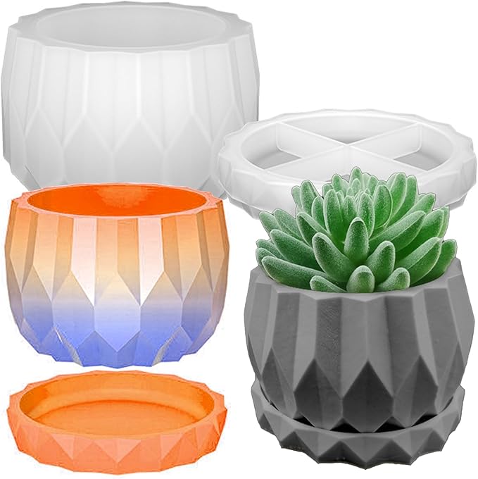 Wehous Silicone Planter Mold Set Diamond Shape Bowl Container Silicone Molds for Concrete Resin Casting Candle Holder Storage Box Jar Resin Cement Mold DIY Flower Pot Vase Art Craft Home Garden Decor
