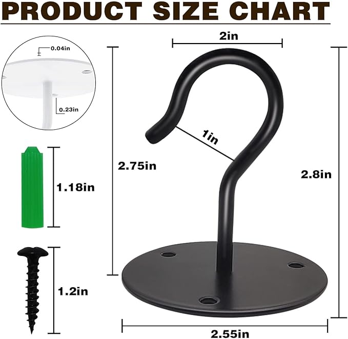 3 Pack Ceiling Hooks for Hanging Plants, Metal Plant Bracket Wall Mount Hangers Hooks Hanging for Bird Feeders, String Lights, Wind Chimes, Planters, Indoor Decorations, Black