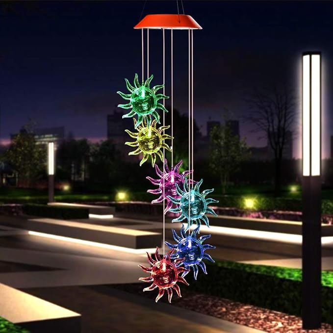 Sun Solar Wind Chimes Outdoor - Perfect for Garden, Patio and Terrace - Gift for Her: Mom, Grandma, Sister, Aunt, Wife, Friend