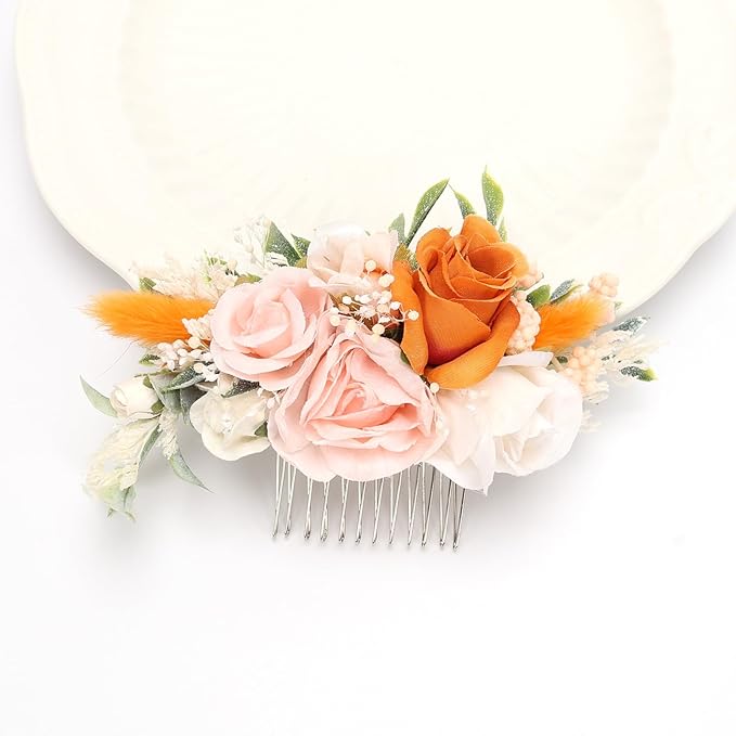 Burgundy Floral Hair Comb with Baby's Breath Dried Flower Bridesmaids Hair Clips Garden Wedding Hair piece Photo Prop