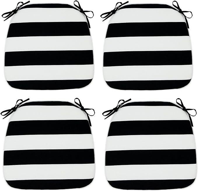 Magpie Fabrics Outdoor/Indoor 17"x16"x2" Chair Cushions with Ties Set of 4, Waterproof All Weather U-Shape Seat Pads Decoration for Patio Garden Furniture Home Office (Black White)