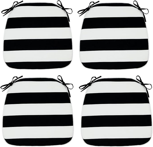 Magpie Fabrics Outdoor/Indoor 17"x16"x2" Chair Cushions with Ties Set of 4, Waterproof All Weather U-Shape Seat Pads Decoration for Patio Garden Furniture Home Office (Black White)
