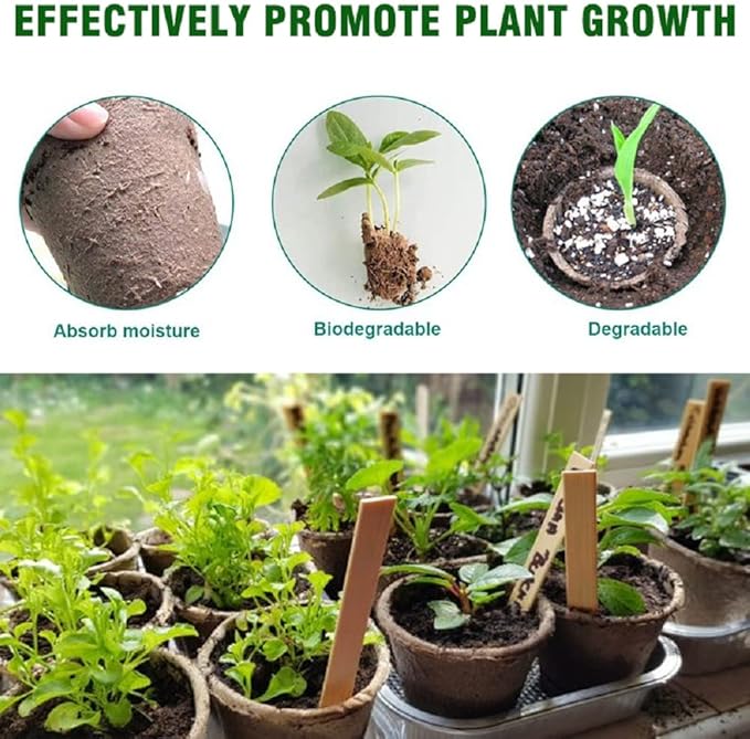 3T GROUP 50 Pcs 3 Inch Small Plant Pots Kit,Compostable Flower Pots for Plant,Disposable Peat Seed Pots,Biodegradable Planting Cups with Labels for Vegetables,Fruit