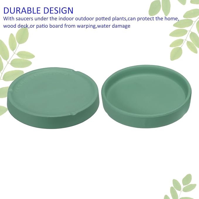3 Pack Planter Saucers - Ceramic Plant Tray Flower Pot Drip Trays Round Apply to Outdoor/Garden (4/5/6inch, Deep Green)