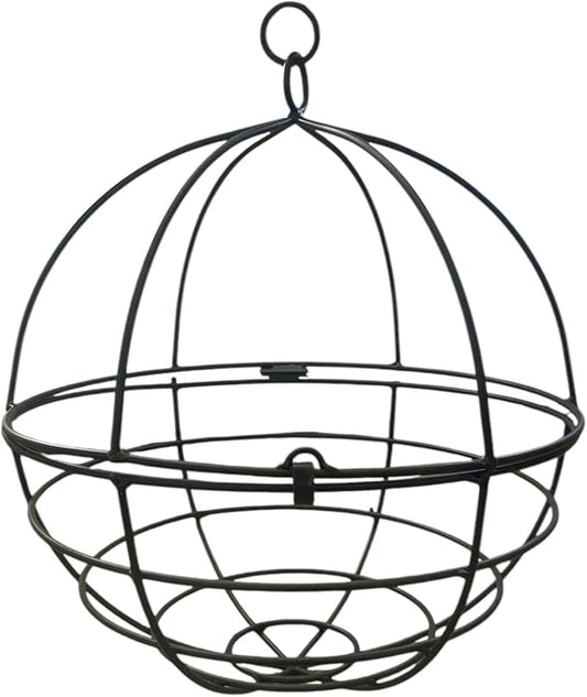 Large Wrought Iron Hanging Globe Planter – Amish Handmade Metal Sphere Plant Hanger for Indoor Outdoor Use – Clamshell Basket Style – Rustic Black Garden Patio Decor for Flowers, Ferns, Lanterns