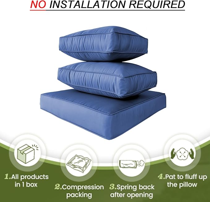 14Piece Outdoor Sofa Cushion Replacement, Patio Furniture Waterproof Cushion with Zippers, fit 6-Seat Outdoor Wicker Rattan Sectional Couch (Blue, 24.8"x24.8"x3.15")