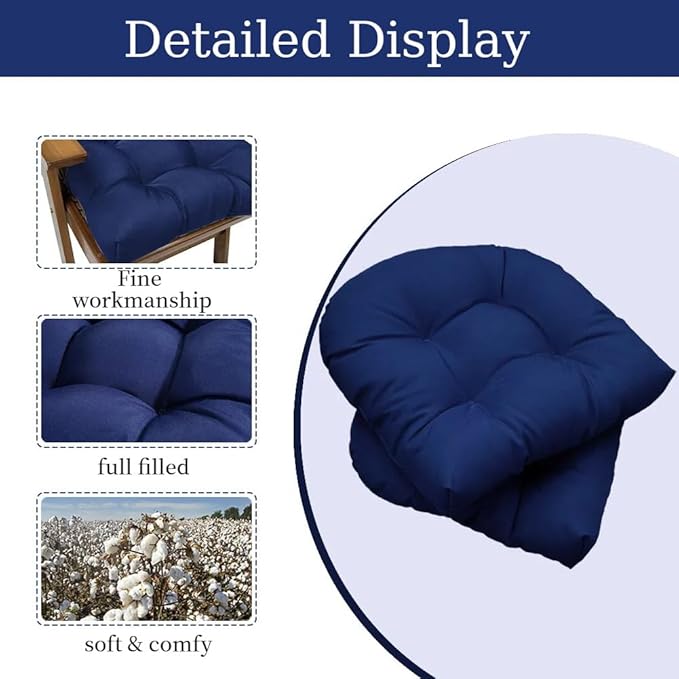 Waterproof Chair Cushions Set of 2 Outdoor,Tufted Thicken Weather and Fade Resistant Kitchen Seat Cushions,Patio Chair Pads for Garden Furniture Sofa Couch (Navy)