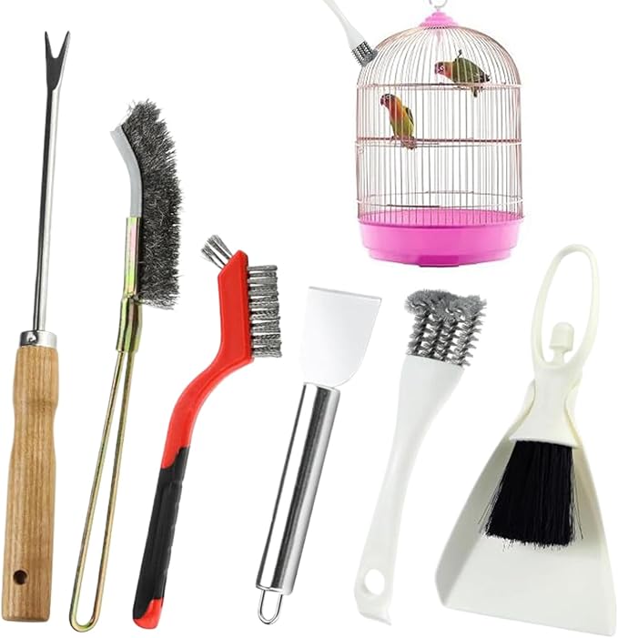 Bird Cage Cleaning Brush - Portable Poop Remover and Scraper Tool, Handy Litter Brush | Aviary Accessories for Hummingbird Parakeet Conure, Birdbath Cleaner for Garden Patio Aviary Care