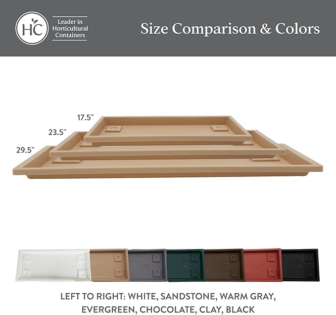 The HC Companies Venetian Rectangular Plant Tray - 29.5" Saucer for 30" Planter Pot, Plastic Drip Tray for Drainage - Indoor & Outdoor Use, Warm Gray