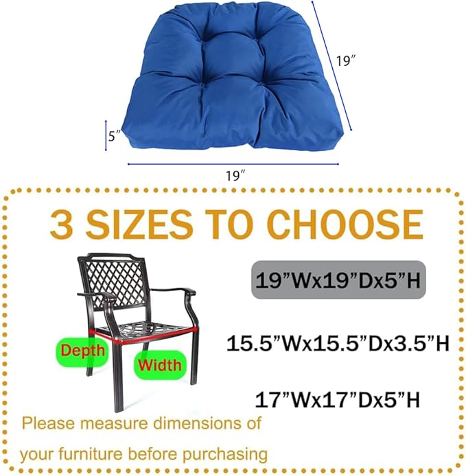 amberr Outdoor Chair Cushions Set of 2, Waterproof Outdoor Seat Cushions for Patio Furniture,Wicker Chair Cushions with Adjustable Straps (Pacific Blue, 19" x 19"x 5"（2 Pack)